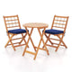Gymax 3-Piece Folding Acacia Wood Patio Bistro Set w/ Cushioned Chairs & Round Table for Garden Balcony or Patio Off White/Navy/Gray