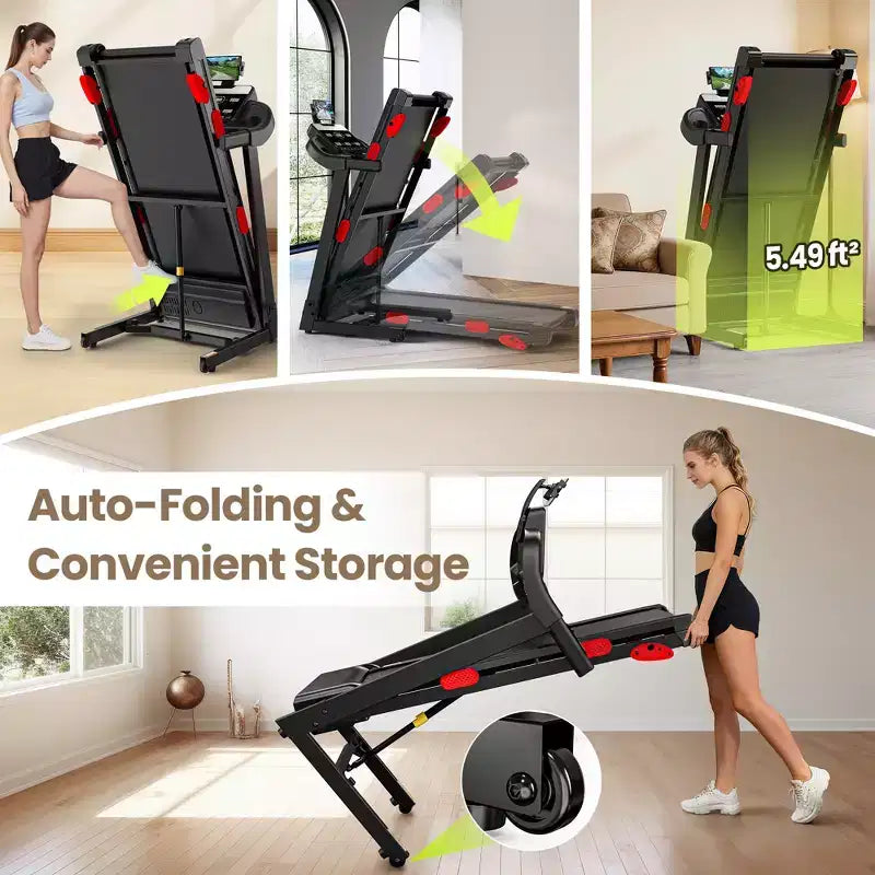 Tapis de course pliable intelligent pour tous les âges et les animaux de compagnie, machine de course à moteur sans balais 3,75 CV, inclinaison 10%, capacité 150 kg, équipement de gym à domicile silencieux
