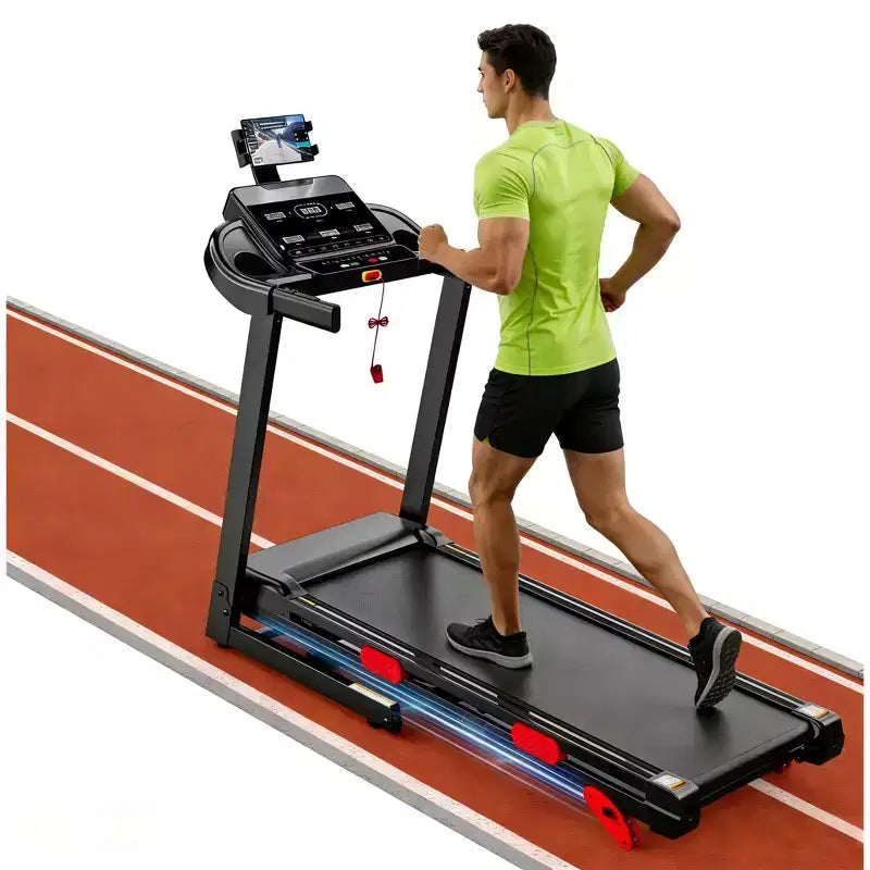 Tapis de course incliné avec double moteur sans balai, pliable facilement et équipé, peu encombrant, utilisation à domicile / en appartement
