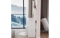 Ensemble de coiffeuse naturelle de 17 pouces avec armoire-miroir pleine longueur et lumières, rangement et tabouret assorti pour chambre à coucher