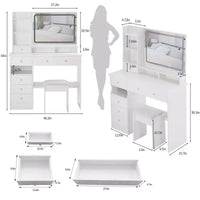 Coiffeuse de 104 cm avec Miroir LED Tactile, Rangement Organisé et Tabouret Assorti pour Chambre à Coucher