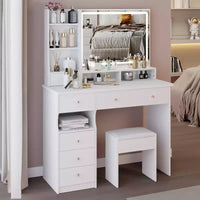 Coiffeuse de 104 cm avec Miroir LED Tactile, Rangement Organisé et Tabouret Assorti pour Chambre à Coucher