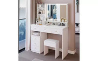 Coiffeuse de 104 cm avec Miroir LED Tactile, Rangement Organisé et Tabouret Assorti pour Chambre à Coucher