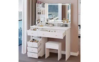 Coiffeuse de 104 cm avec Miroir LED Tactile, Rangement Organisé et Tabouret Assorti pour Chambre à Coucher
