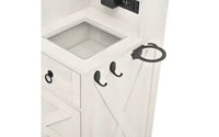 Coiffeuse de maquillage style farmhouse avec miroir LED coulissant, 4 tiroirs et 2 armoires, station de charge, plateau en verre et meuble latéral pour chambre