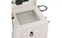 Coiffeuse de maquillage style farmhouse avec miroir LED coulissant, 4 tiroirs et 2 armoires, station de charge, plateau en verre et meuble latéral pour chambre
