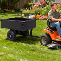Remorque à benne ATV/UTV 750 lbs capacite 15 pieds cubes, panneaux lateraux renforces, remorque tout-terrain robuste avec fonction de dechargement pour jardinage et ferme