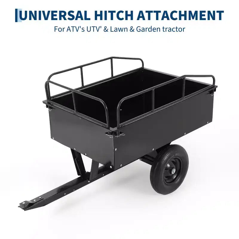 Remorque à benne ATV/UTV 750 lbs capacite 15 pieds cubes, panneaux lateraux renforces, remorque tout-terrain robuste avec fonction de dechargement pour jardinage et ferme