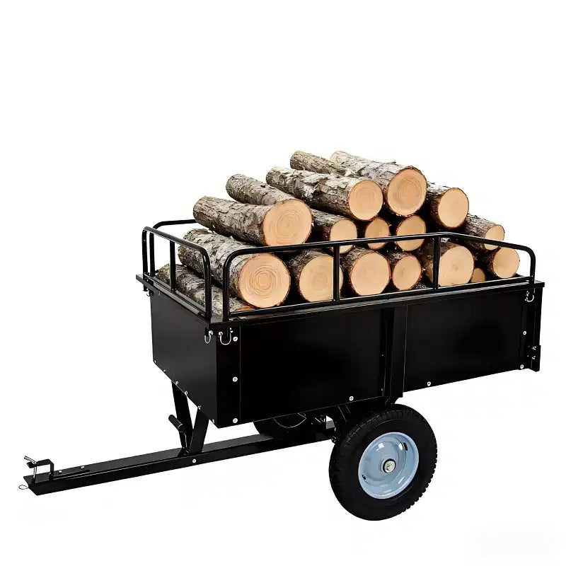Remorque à benne ATV/UTV 750 lbs capacite 15 pieds cubes, panneaux lateraux renforces, remorque tout-terrain robuste avec fonction de dechargement pour jardinage et ferme