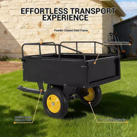 Remorque à benne ATV/UTV 750 lbs capacite 15 pieds cubes, panneaux lateraux renforces, remorque tout-terrain robuste avec fonction de dechargement pour jardinage et ferme