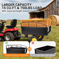 Remorque à benne ATV/UTV 750 lbs capacite 15 pieds cubes, panneaux lateraux renforces, remorque tout-terrain robuste avec fonction de dechargement pour jardinage et ferme