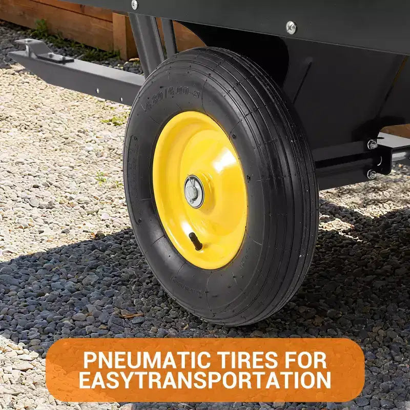 Remorque à benne ATV/UTV 750 lbs capacite 15 pieds cubes, panneaux lateraux renforces, remorque tout-terrain robuste avec fonction de dechargement pour jardinage et ferme