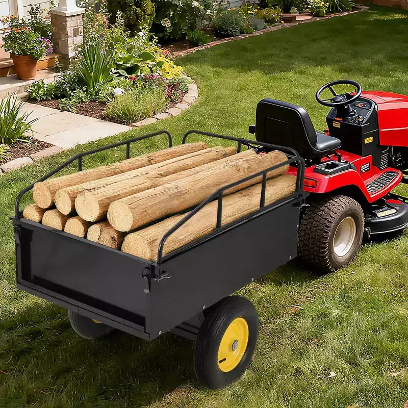 Remorque à benne ATV/UTV 750 lbs capacite 15 pieds cubes, panneaux lateraux renforces, remorque tout-terrain robuste avec fonction de dechargement pour jardinage et ferme