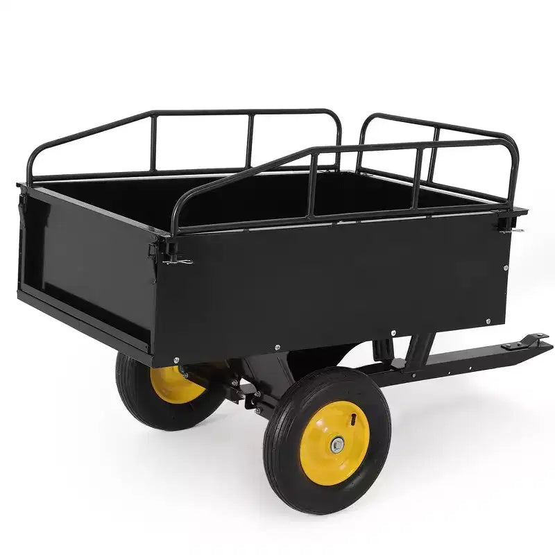 Remorque à benne ATV/UTV 750 lbs capacite 15 pieds cubes, panneaux lateraux renforces, remorque tout-terrain robuste avec fonction de dechargement pour jardinage et ferme