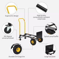 Diable pliable convertible 2-en-1, 4 roues increvables, capacité de 180 kg, pour entrepôt, bureau, usage industriel
