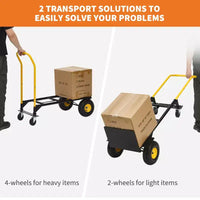 Diable pliable convertible 2-en-1, 4 roues increvables, capacité de 180 kg, pour entrepôt, bureau, usage industriel