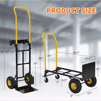 Diable pliable convertible 2-en-1, 4 roues increvables, capacité de 180 kg, pour entrepôt, bureau, usage industriel