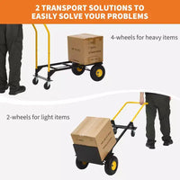 Diable pliable convertible 2-en-1, 4 roues increvables, capacité de 180 kg, pour entrepôt, bureau, usage industriel