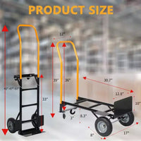 Diable pliable convertible 2-en-1, 4 roues increvables, capacité de 180 kg, pour entrepôt, bureau, usage industriel