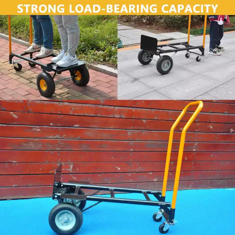 Diable pliable convertible 2-en-1, 4 roues increvables, capacité de 180 kg, pour entrepôt, bureau, usage industriel