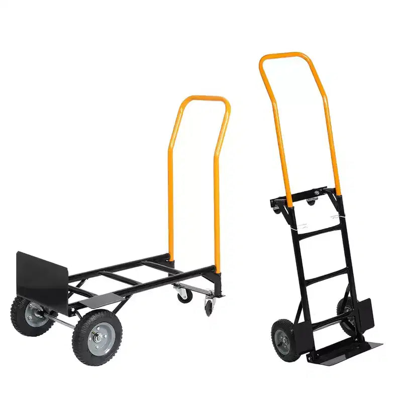 Diable pliable convertible 2-en-1, 4 roues increvables, capacité de 180 kg, pour entrepôt, bureau, usage industriel