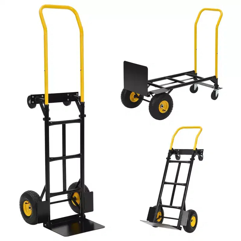 Diable pliable convertible 2-en-1, 4 roues increvables, capacité de 180 kg, pour entrepôt, bureau, usage industriel