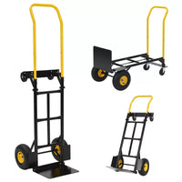 Diable pliable convertible 2-en-1, 4 roues increvables, capacité de 180 kg, pour entrepôt, bureau, usage industriel