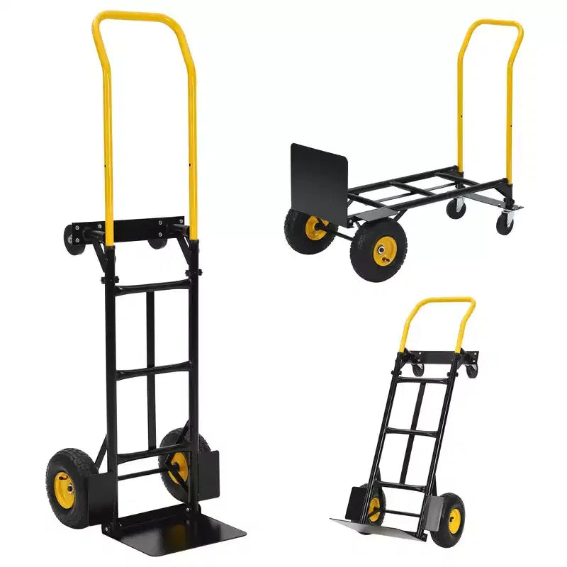 Diable pliable convertible 2-en-1, 4 roues increvables, capacité de 180 kg, pour entrepôt, bureau, usage industriel