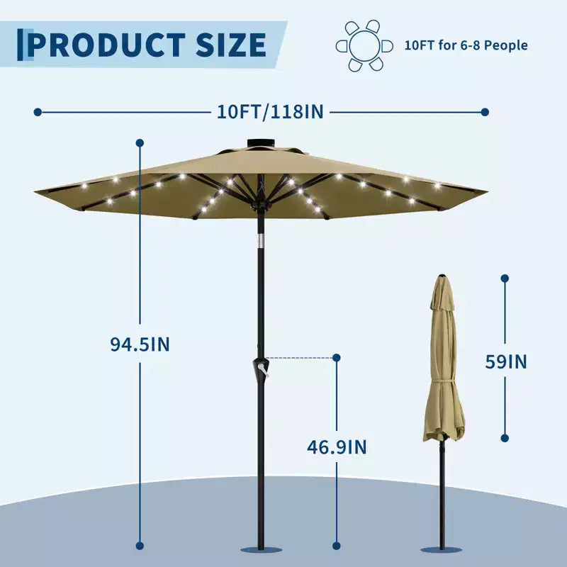 GustoWave Parasol de patio, parasol de table d'extérieur, manivelle, inclinaison à bouton-poussoir et 8 baleines robustes