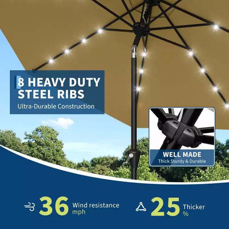 GustoWave Parasol de patio, parasol de table d'extérieur, manivelle, inclinaison à bouton-poussoir et 8 baleines robustes
