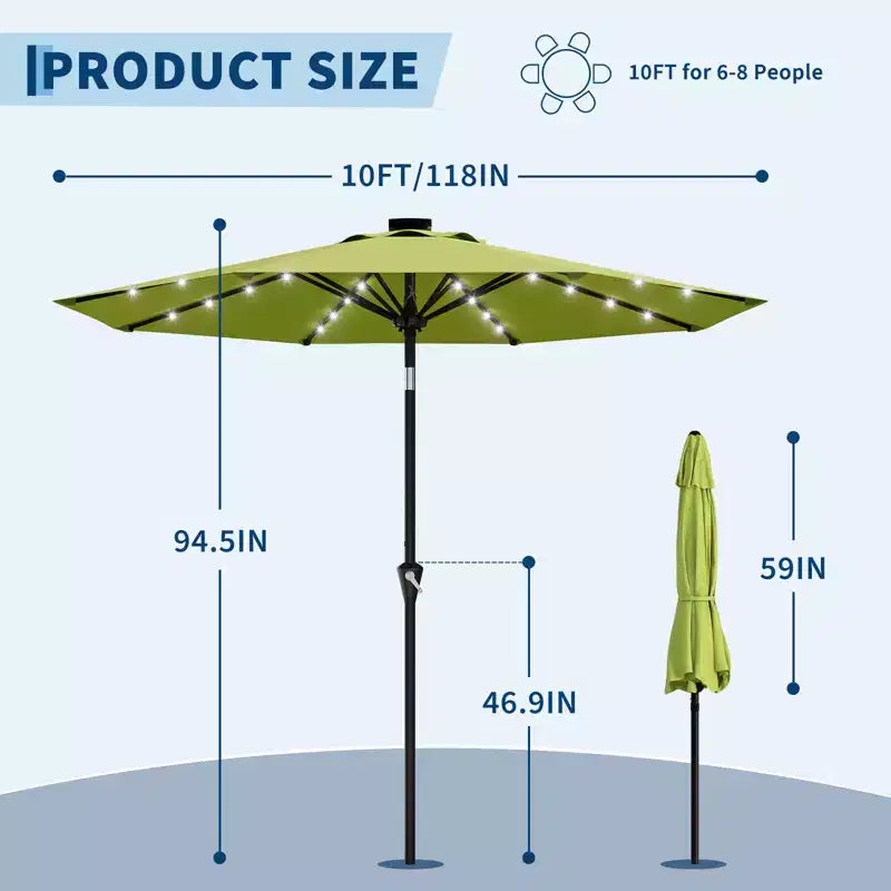 GustoWave Parasol de patio, parasol de table d'extérieur, manivelle, inclinaison à bouton-poussoir et 8 baleines robustes