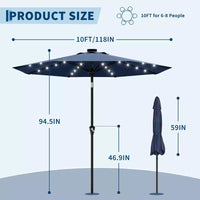 GustoWave Parasol de patio, parasol de table d'extérieur, manivelle, inclinaison à bouton-poussoir et 8 baleines robustes