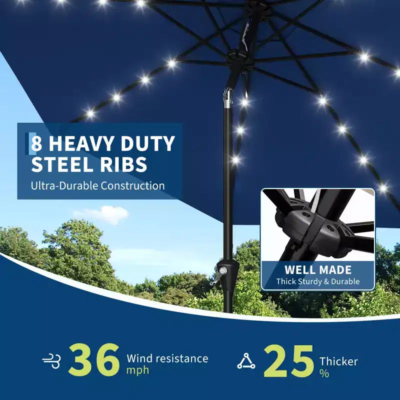 GustoWave Parasol de patio, parasol de table d'extérieur, manivelle, inclinaison à bouton-poussoir et 8 baleines robustes