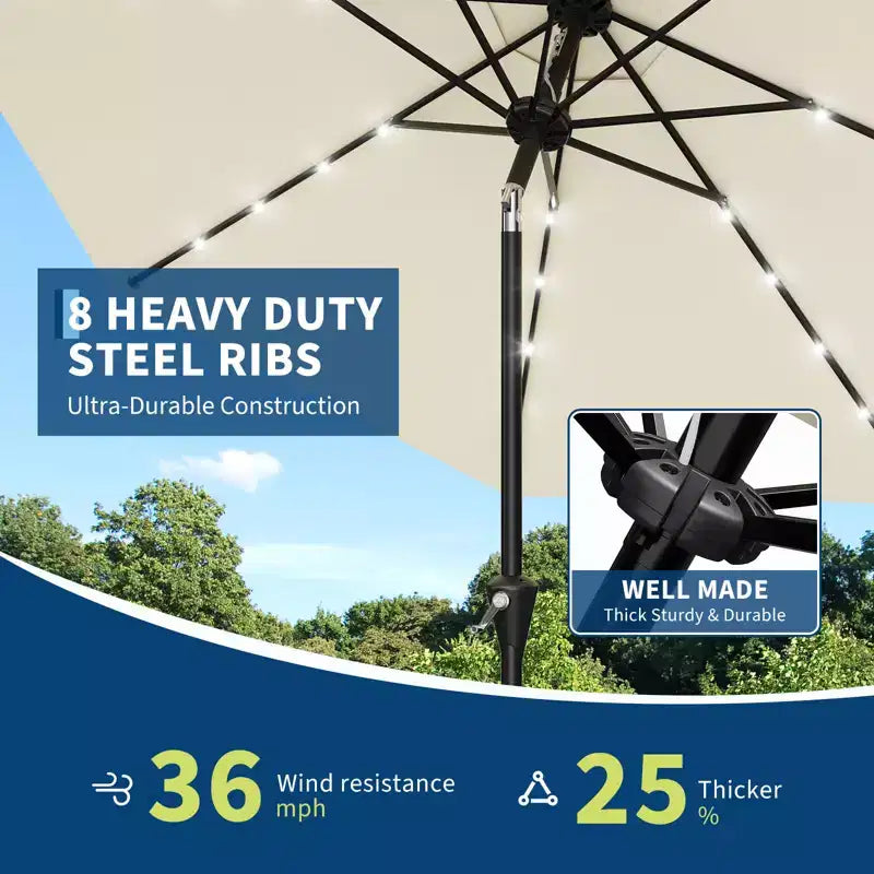 GustoWave Parasol de patio, parasol de table d'extérieur, manivelle, inclinaison à bouton-poussoir et 8 baleines robustes