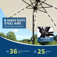 GustoWave Parasol de patio, parasol de table d'extérieur, manivelle, inclinaison à bouton-poussoir et 8 baleines robustes