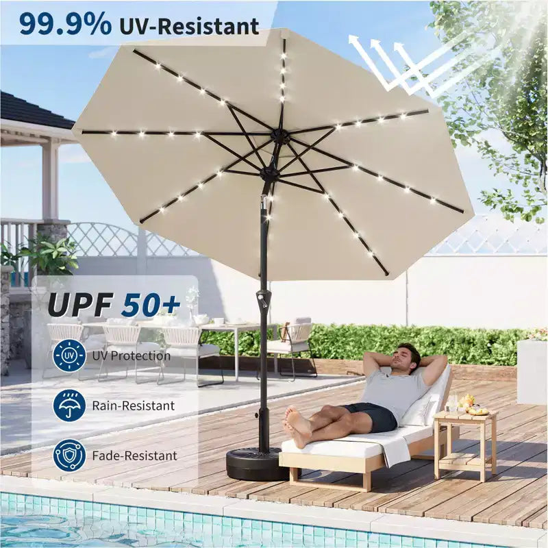 GustoWave Parasol de patio, parasol de table d'extérieur, manivelle, inclinaison à bouton-poussoir et 8 baleines robustes
