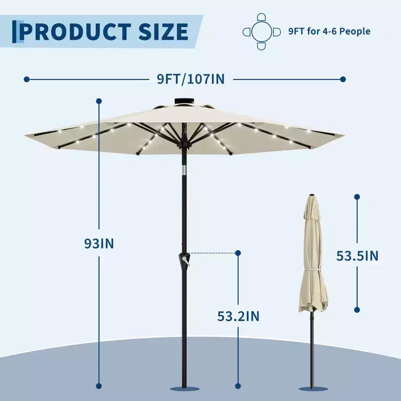 GustoWave Parasol de patio, parasol de table d'extérieur, manivelle, inclinaison à bouton-poussoir et 8 baleines robustes