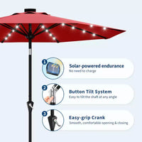 GustoWave Parasol de patio, parasol de table d'extérieur, manivelle, inclinaison à bouton-poussoir et 8 baleines robustes