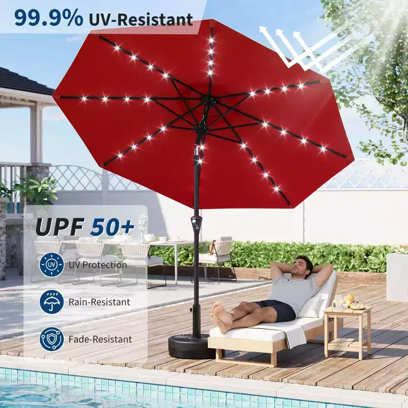 GustoWave Parasol de patio, parasol de table d'extérieur, manivelle, inclinaison à bouton-poussoir et 8 baleines robustes