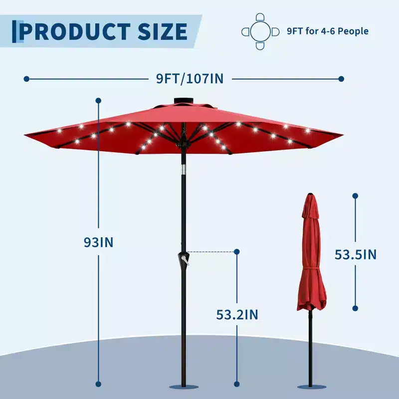 GustoWave Parasol de patio, parasol de table d'extérieur, manivelle, inclinaison à bouton-poussoir et 8 baleines robustes