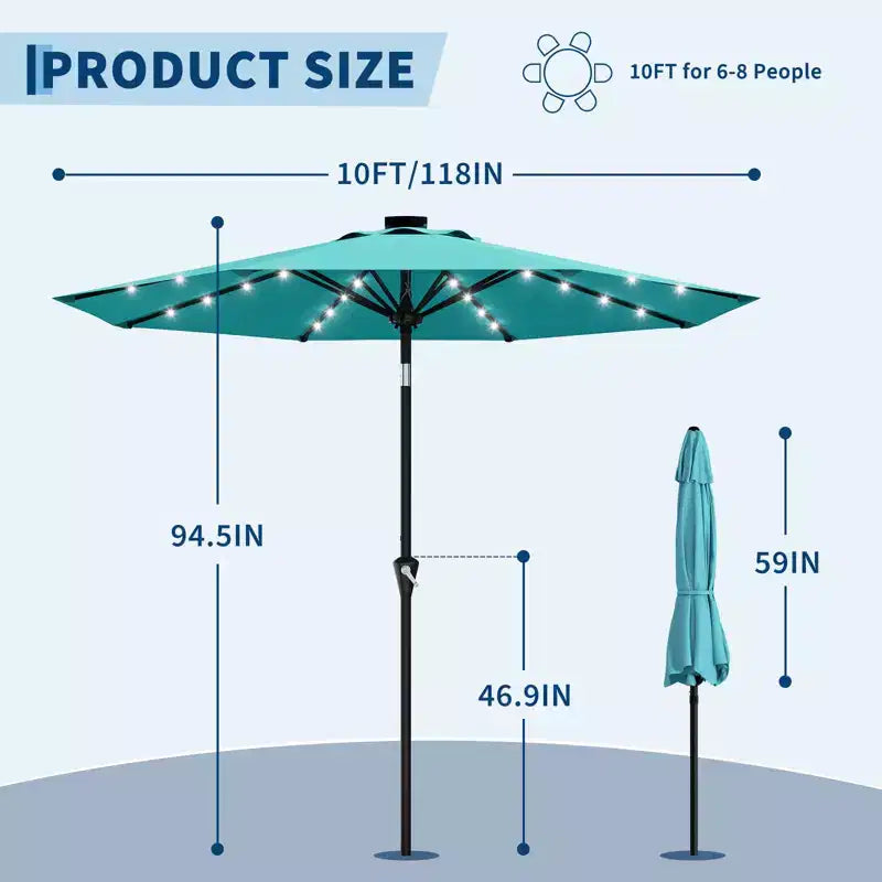 GustoWave Parasol de patio, parasol de table d'extérieur, manivelle, inclinaison à bouton-poussoir et 8 baleines robustes