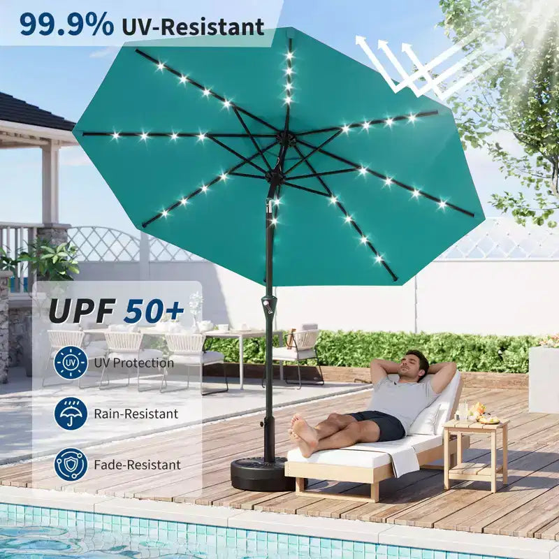 GustoWave Parasol de patio, parasol de table d'extérieur, manivelle, inclinaison à bouton-poussoir et 8 baleines robustes