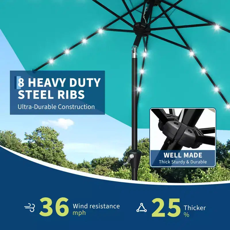 GustoWave Parasol de patio, parasol de table d'extérieur, manivelle, inclinaison à bouton-poussoir et 8 baleines robustes