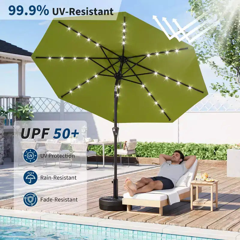 GustoWave Parasol de patio, parasol de table d'extérieur, manivelle, inclinaison à bouton-poussoir et 8 baleines robustes