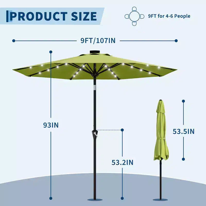 GustoWave Parasol de patio, parasol de table d'extérieur, manivelle, inclinaison à bouton-poussoir et 8 baleines robustes