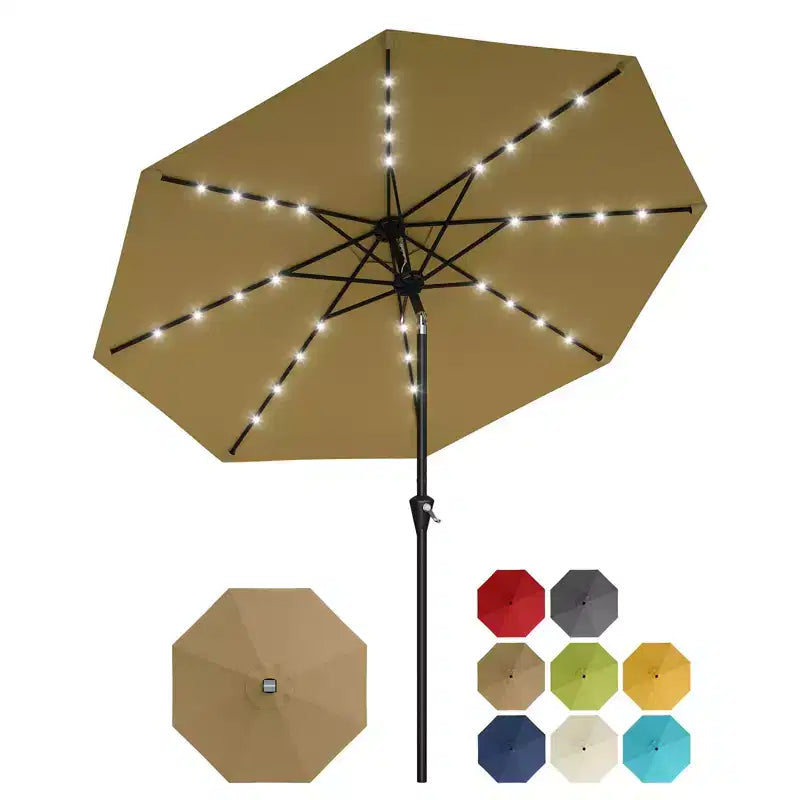 GustoWave Parasol de patio, parasol de table d'extérieur, manivelle, inclinaison à bouton-poussoir et 8 baleines robustes