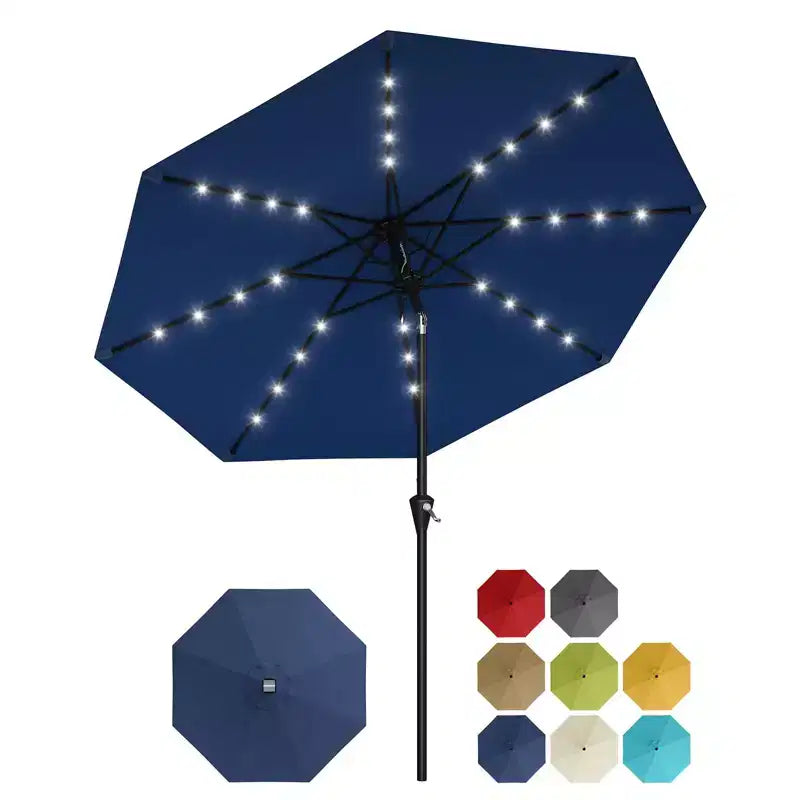 GustoWave Parasol de patio, parasol de table d'extérieur, manivelle, inclinaison à bouton-poussoir et 8 baleines robustes