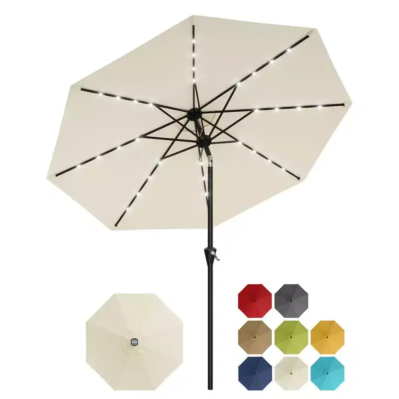 GustoWave Parasol de patio, parasol de table d'extérieur, manivelle, inclinaison à bouton-poussoir et 8 baleines robustes