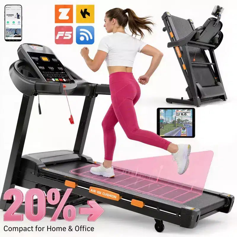 Tapis de course 4-en-1 avec inclinaison de 20 %, tapis de course portables pour la maison avec poignée, tapis de course pliables, 5 CV, 105 programmes