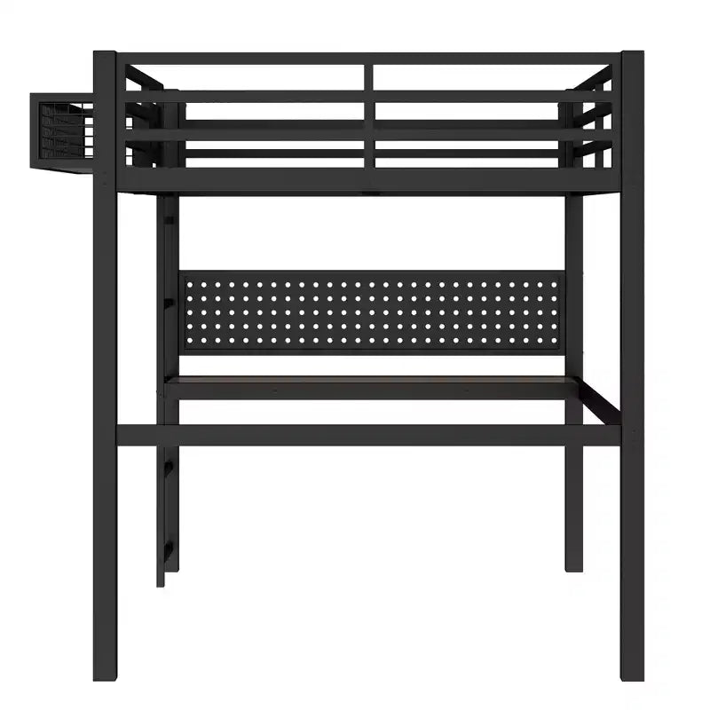 Bellemave lit mezzanine en métal avec bureau et panneau perforé, horloge intégrée et station de charge, panier de rangement, cadre moderne gain de place, tailles Twin XL et Full